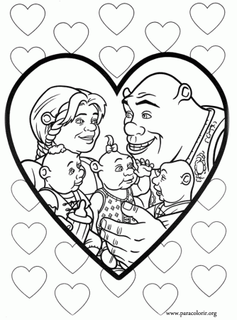 Shrek - Shrek and Fiona beside their children coloring page