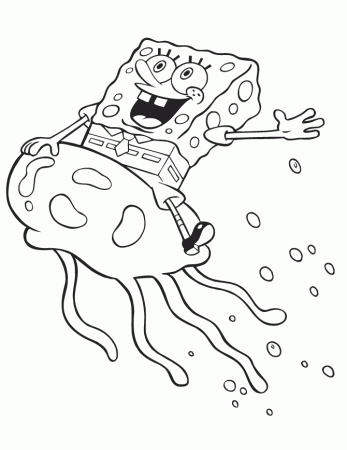 Spongebob Riding Jellyfish Coloring Page | Free Printable Coloring 