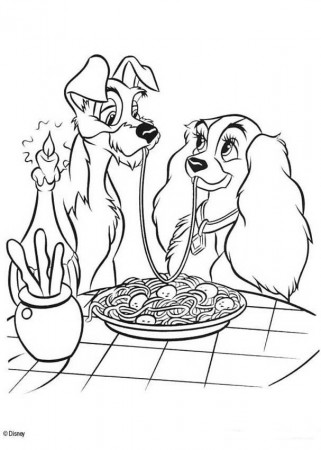 Lady and the Tramp coloring book pages - Lady and Tramp having a 